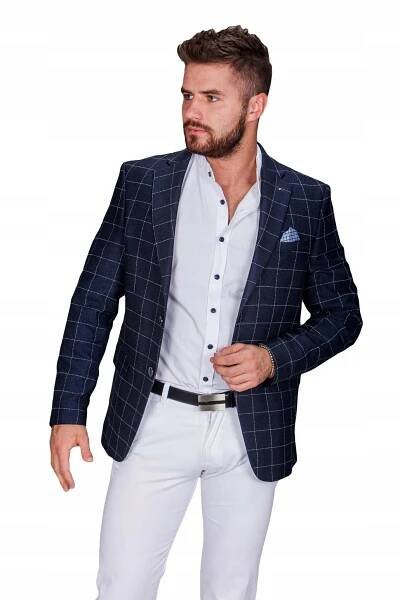 Sako s modrou mřížkou Slim Fit Návštěvnická Elegantní Sportovní M-2 vel. 56 Model m-2