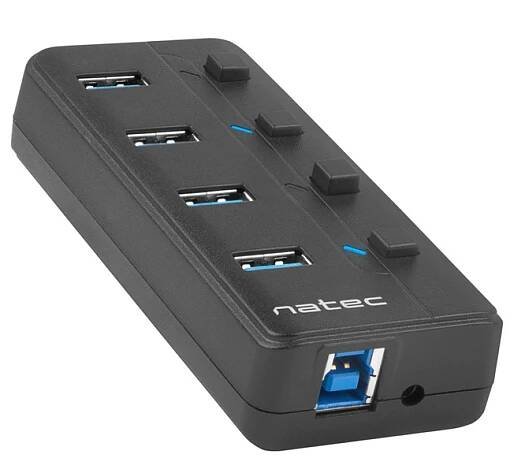 Natec Mantis 2 aktivní rozbočovač s funkcí nabíjení 4x USB 3.0 HUB, vypínač, napájecí adaptér | Patro.cz