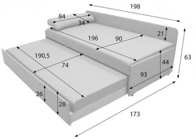 Rozkládací čalouněná pohovka Nadine 90x200, šedá, včetně matrace