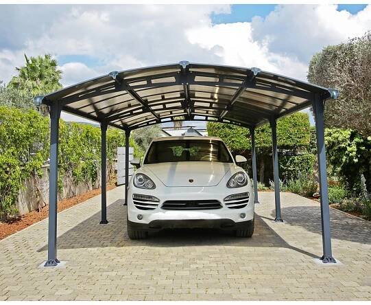 Canopia Carport Arcadia 6400 in Anthrazit mit Auto. Stabiler Unterstand für PKW, Motorrad oder Fahrräder.
