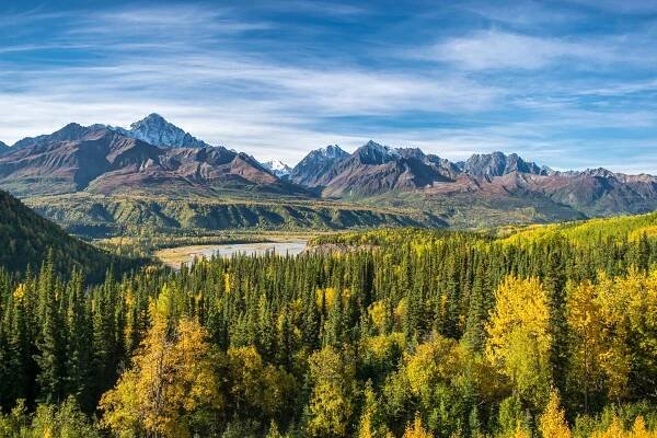 pohled na podzimní národní park wrangell st. elias, aljaška, usa - aljaška - stock snímky, obrázky a fotky