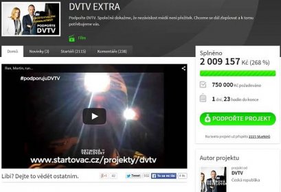 DVTV na Startovači vybrala přes 2 miliony Kč, rekord zatím nepokořila - Lupa.cz