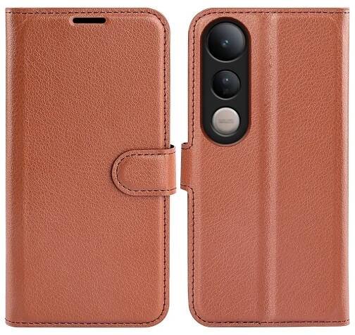 Litchi knížkové pouzdro na Vivo V50 Lite 4G/5G - hnědé - Mpouzdra.cz