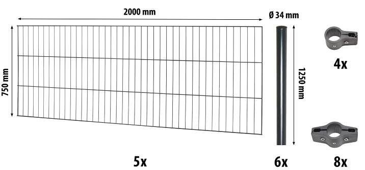 Floraworld Sada drátěných plotových panelů se sloupky, antracit, 75 cm x 10 m nakoupit u OBI