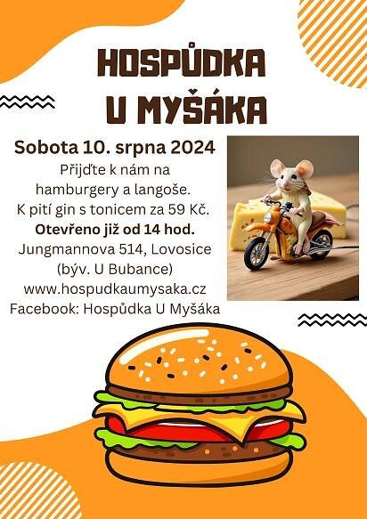 Tuto sobotu hamburgery a langoše – Hospůdka U Myšáka