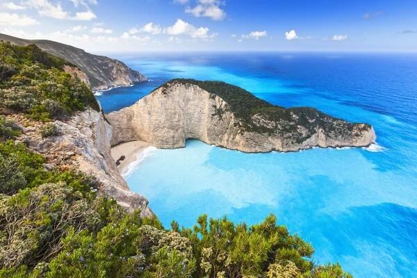 Shipwreck beach in Navagio Bay, Zakynthos Island, Greece.