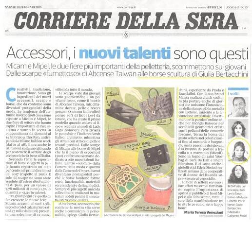 Press Corriere della Sera February 2018 Maissa Giulia Ber Tacchini Italian Jewels and Luxury