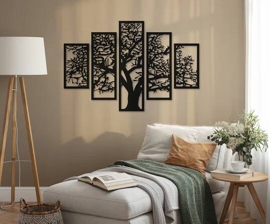 AŽUROVÁ DEKORACE STROM NÁSTĚNNÝ OBRAZ 3D OBRAZY DO OBÝVACÍHO POKOJE TRIPTYCH Výška výrobku 62.5 cm