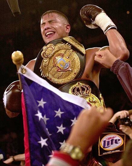 Fernando Varags of Oxnard, Calif., celebrates his seventh round win over Jose Flores of Navajoa Mexico Saturday Sept. 22, 2001 at Mandalay Bay Resort & Casino in Las Vegas. Vargas won the vacant WBA junoir middleweight title. 