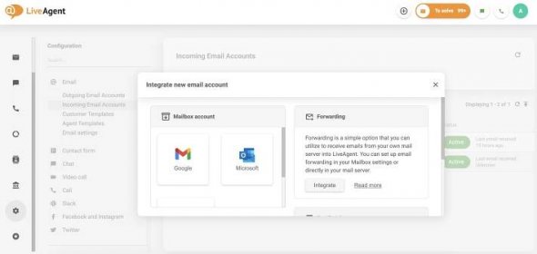 Integrace nového e-mailového účtu s přeposíláním v aplikaci LiveAgent