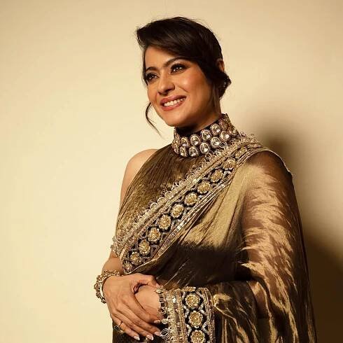 Kajol Devgan’s Manish Malhotra gilded sari brings handwoven tissue and brocade together