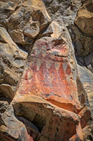 These intriguing pictographs along the Trail to the Past were painted using ground hematite (an iron ore).