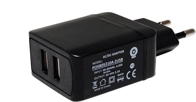 POSB05210A-2USB Adpatér do zdi AC/DC - 5V/2,1A/10,5W - USB zásuvka x 2