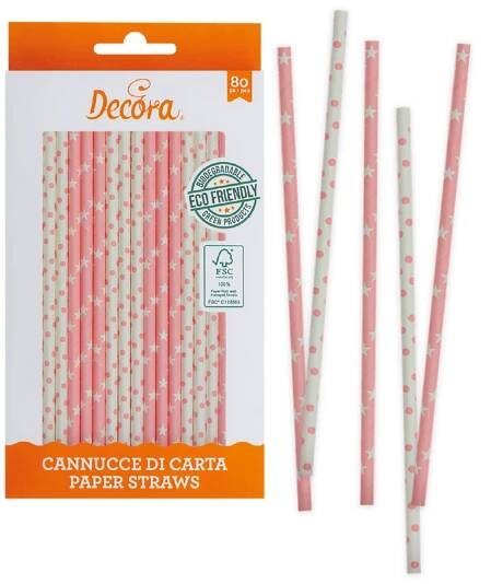 Papírová brčka 80ks růžová Decora