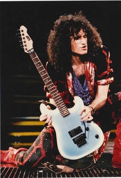 Bruce Kulick with his Blue ESP M1 Asylum 1985