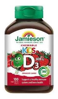 Jamieson Vitamín D3 Kids jahoda 100 cucacích tablet