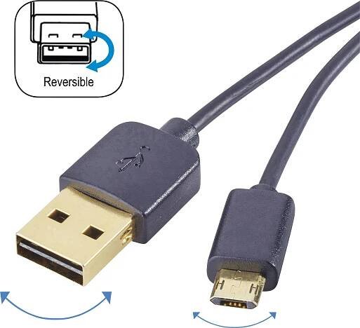 Renkforce USB kabel USB 2.0 USB-A zástrčka, USB Micro-B zástrčka 1.00 m černá oboustranně zapojitelná zástrčka, pozlacen