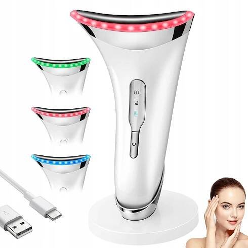 Masážní Přístroj EMS na obličej a krk s vyhříváním 45°C a 3 LED režimy