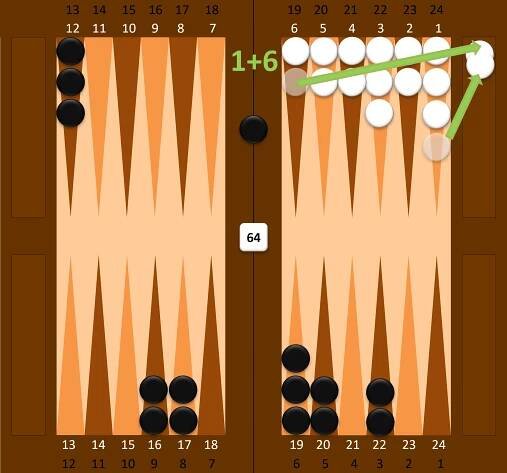 Příklad vyvedení kamenů ve hře Vrhcáby (Backgammon)