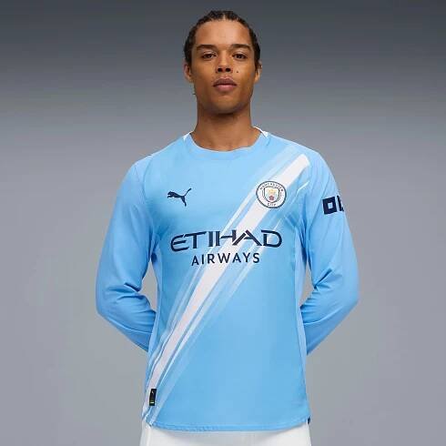 Manchester City 25/26 Long Sleeve Authentic Home Jersey Men, Team Light Blue-PUMA White, large