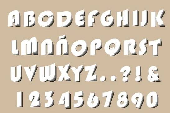 Vysoce kvalitní moderní abeceda s řezanými a skládanými písmeny od A do Z, Numbesr a znaménky na barevném pozadí. Izolované vektorové prvky — Ilustrace