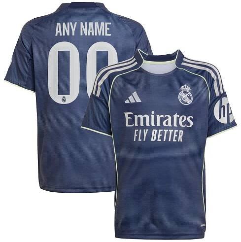 Real Madrid adidas Youth 2025/26 Away Replica Custom Jersey - Blue