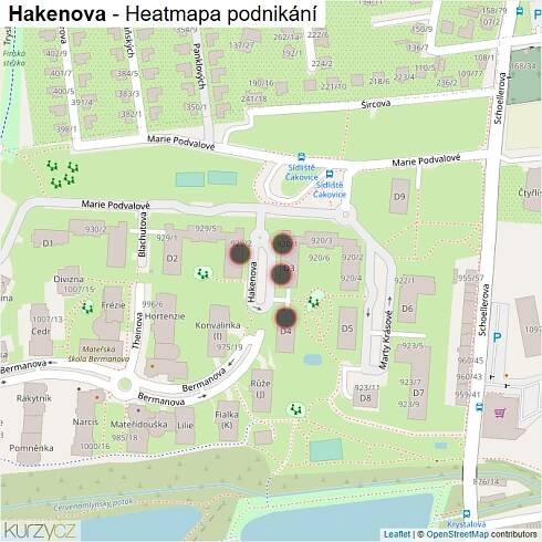 Mapa Hakenova - Firmy v ulici.