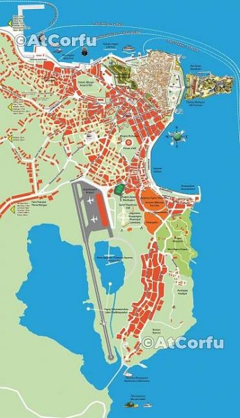 Map of Corfu town with Kanoni area
