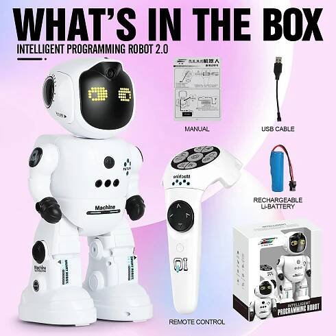 Large Emo RC Robot Toys for Kids 5-7, * Sensing Programmable Interactive Remote Control Robots for 8-12 with LED * for Boys 4-9