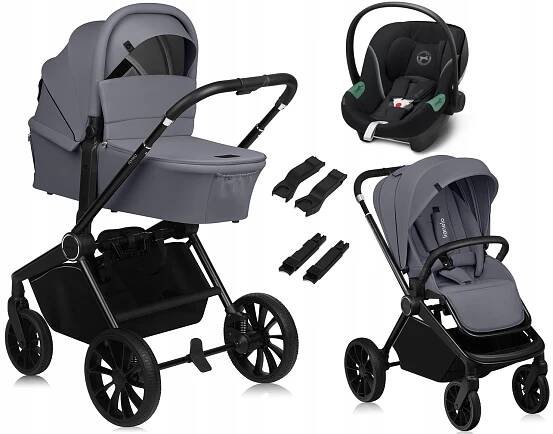 KOČÁREK LIONELO MIKA PLUS CYBEX ATON S2 ADAPTÉRY 3v1 GREY STONE