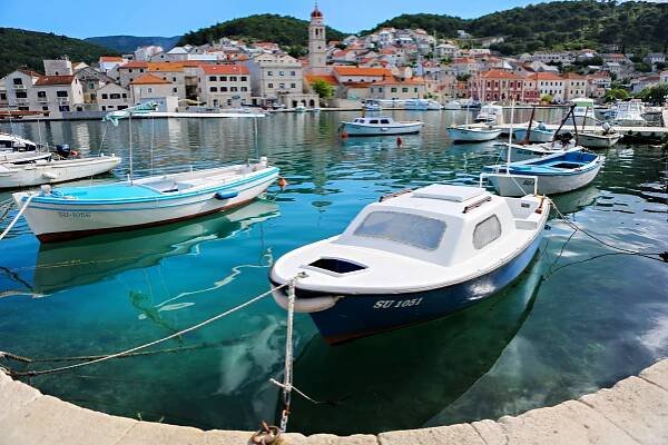 Harbor town of Pucisca on Brac, famous for the world's highest quality white marble! It's found in the White House and the Vatican!