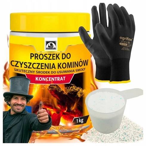 PRÁŠEK PRO ČIŠTĚNÍ KOMÍNA VYPALOVÁNÍ SAZÍ DEHTU HANSA 1 kg SADA