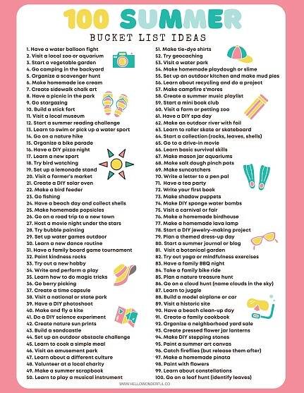Summer Bucket List For Kids With Printable