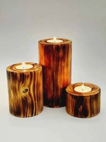 Dřevěný set 3 kulatých svícnů na čajové svíčky - Ruční práce