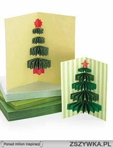 two folded christmas cards, one with an origami tree