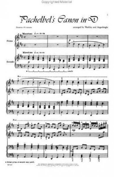 Johann Pachelbel: Canon In D (noty na čtyřruční klavír)