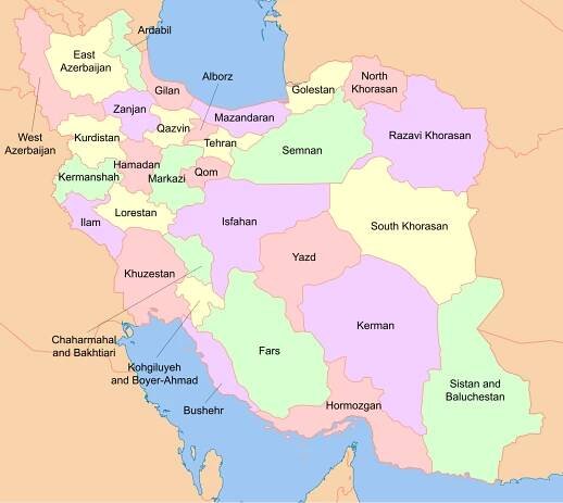 Soubor:Map of Iran with province names and neighboring land.svg