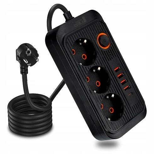 Prodlužovací Kabel Zásuvková Lišta Siec 2 M 3 zásuvky 230 V + 5x USB nabíječka