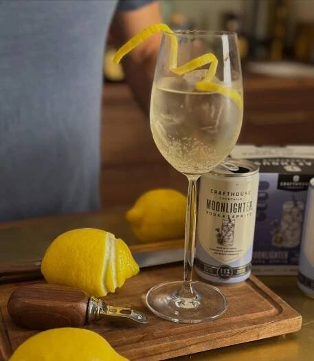 Moonlighter Vodka Spritz with a lemon twist 🍋 have you tried this one yet?? It’s our first original cocktail created by @charlesjoly with chamomile, lavender, @brovospirits Pretty Bianco Vermouth and cane sugar. 

#spritz #summer #drinkcraftho