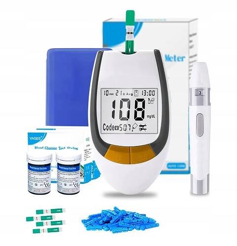 GLUKOMETR PRO MĚŘENÍ GLUKÓZY V POUZDRO + 100 LANCET 100 PROUŽKŮ
