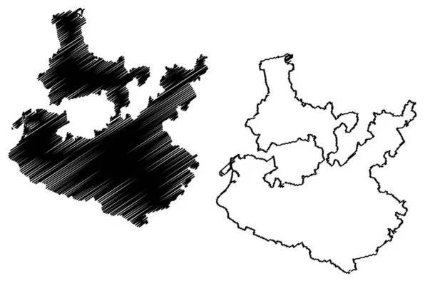 Okres Rhein-Neckar (Spolková republika Německo, okres Bádensko-Wurtembersko) mapa vektorová ilustrace, čmáranice mapy Rhein Neckar Kreis — Ilustrace