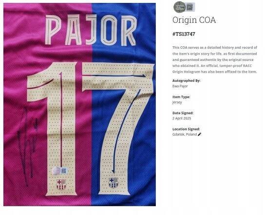 EWA PAJOR dres FC Barcelona AUTOGRAM Robert Lewandowski CERTIFIKÁT Pohlaví žena