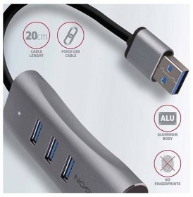 AXAGON HMA-GL3AP, USB 3.2 Gen 1 hub, porty 3x USB-A + Gigabit Ethernet, kovový, micro USB nap. konek