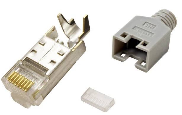 Konektor RJ45 kat. 5e stíněný, na lanko, TM11, šedá krytka, 10ks