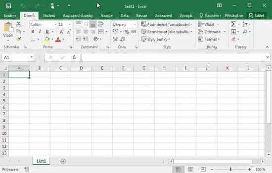 MS Excel 2016 - okno aplikace
