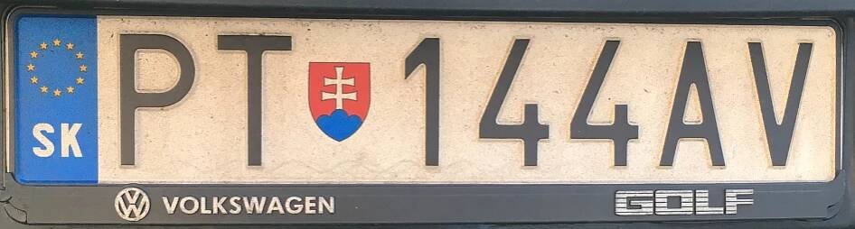 Registrační značka Slovensko – PT – Poltár, foto: www.podalnici.cz