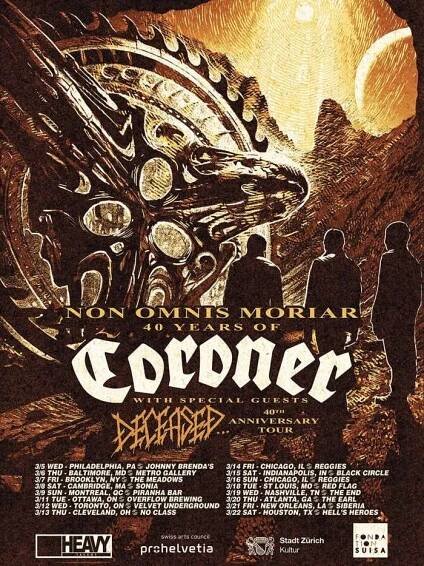 CORONER Announces 2025 North American Tour With DECEASED