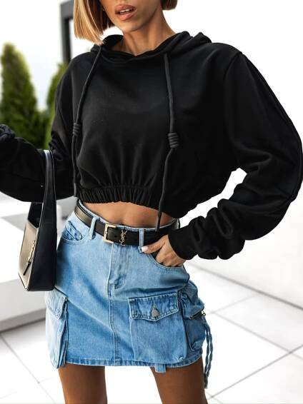 Černá crop mikina TALULA s kapucí