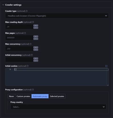 How to scrape data to feed your LLM. Step 3. Configure input parameters to control the crawl