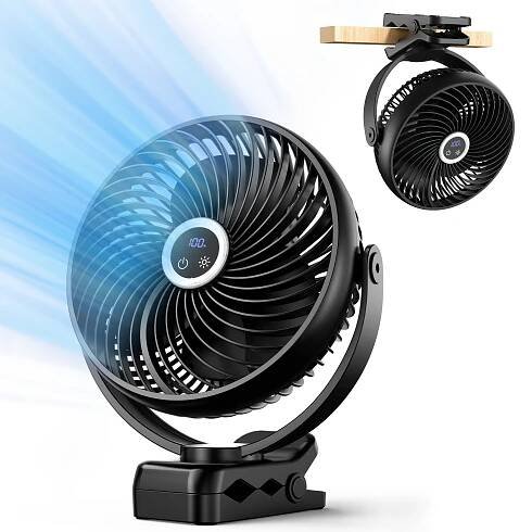 8-Inch 10000mAh Portable Clamp Fan with LED Light & *, 360° Rotation Quiet 35dB Operation, USB-Powered Cordless Table Fan with Lithium-P